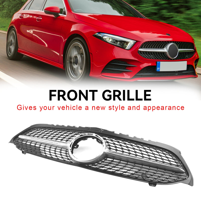 Diamond Front Bumper Grille Grill Fit Mercedes Benz A-Class W177 2019-2023 Black