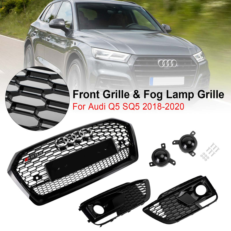 18-20 Audi Q5 SQ5 RSQ5 Front Honeycomb Mesh Grill + Fog Lamp Grille Generic