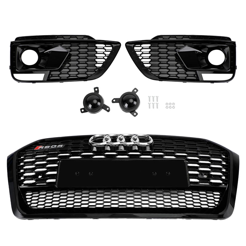 2018-2020 Audi Q5 SQ5 RSQ5 Front Honeycomb Mesh Grill + Fog Lamp Grille