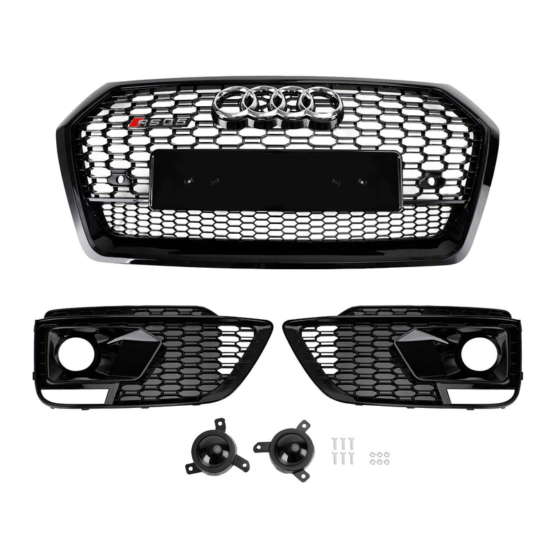18-20 Audi Q5 SQ5 RSQ5 Front Honeycomb Mesh Grill + Fog Lamp Grille Generic