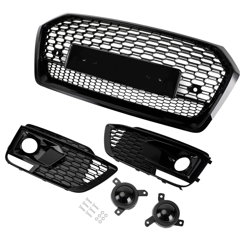 2018-2020 Audi Q5 SQ5 RSQ5 Front Honeycomb Mesh Grill + Fog Lamp Grille
