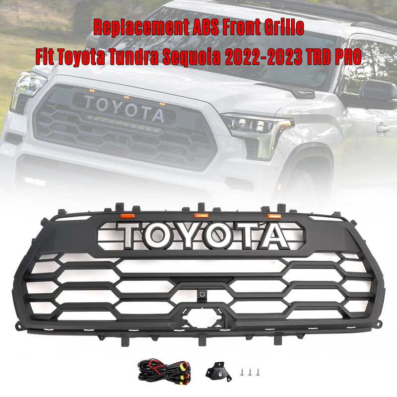 2022-2023 Toyota Tundra Sequoia TRD PRO Front Bumper Grill Grille + Amber Lights + Toyota Letter