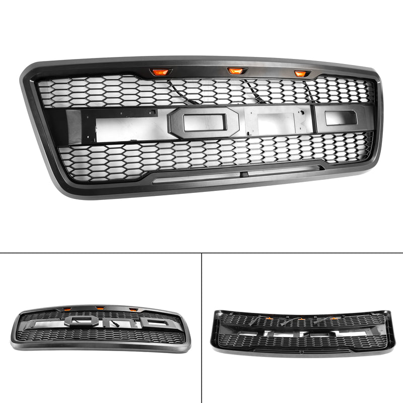 Raptor Style Front Mesh Hood Grille Grill Fit Ford F150 2004-2008 With LED