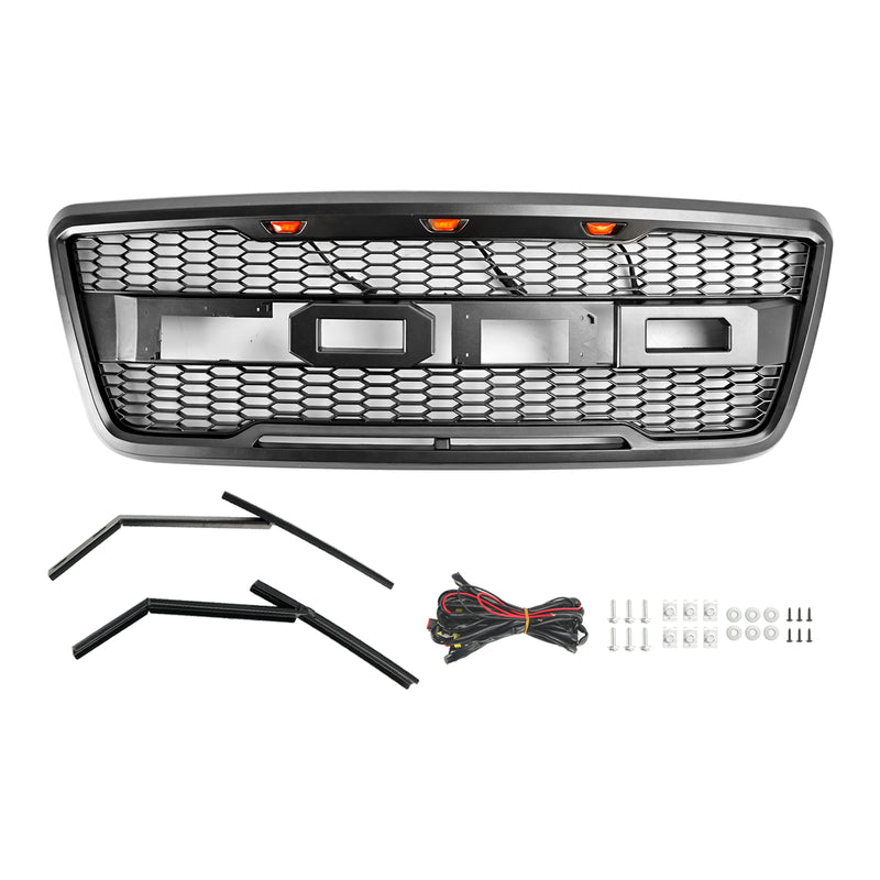 Raptor Style Front Mesh Hood Grille Grill Fit Ford F150 2004-2008 With LED