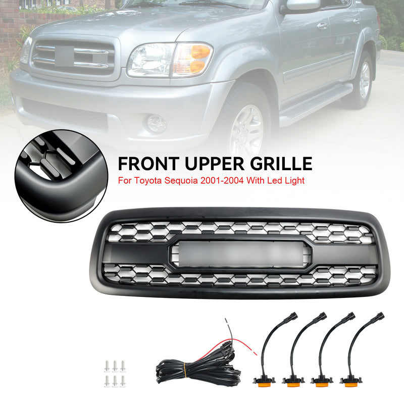2001-2004 Toyota Sequoia Matte Black Front Bumper Grill Grille W/Lights