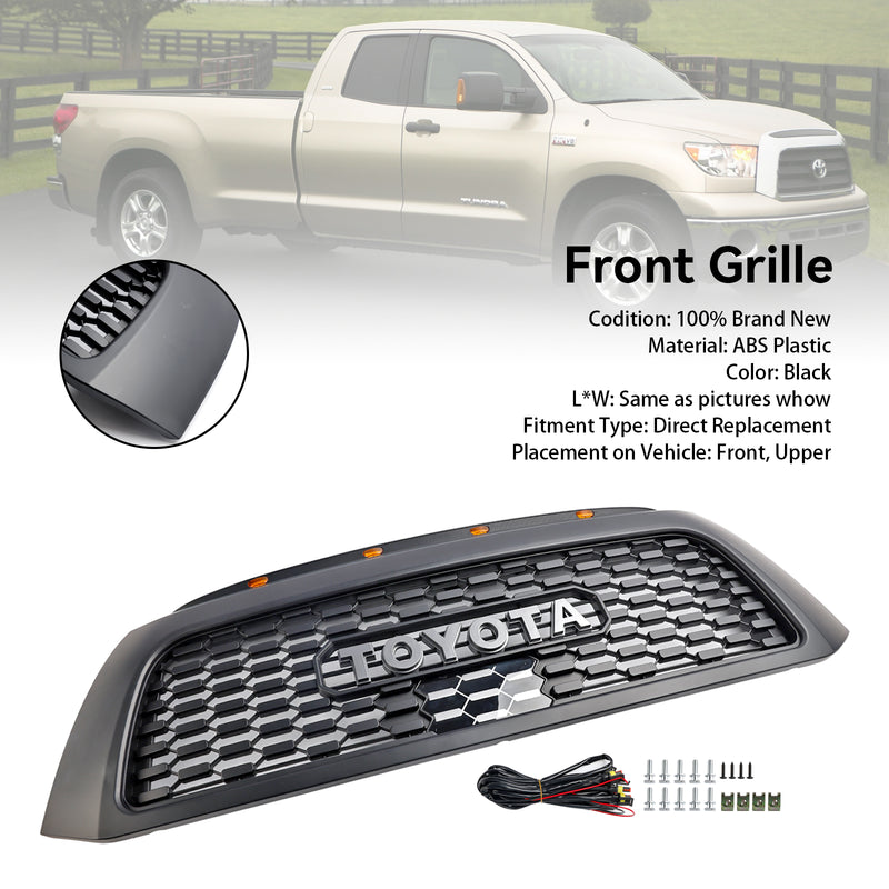 2006-2013 Toyota Tundra TRD PRO Black Honeycomb Front Bumper Grill Grille With LED