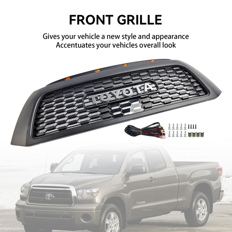 2006-2013 Toyota Tundra TRD PRO Black Honeycomb Front Bumper Grill Grille With LED