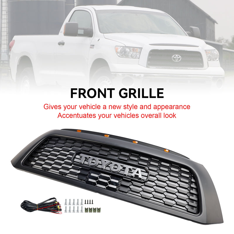 2006-2013 Toyota Tundra TRD PRO Black Honeycomb Front Bumper Grill Grille With LED