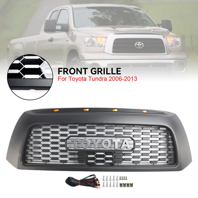 2006-2013 Toyota Tundra TRD PRO Black Honeycomb Front Bumper Grill Grille With LED