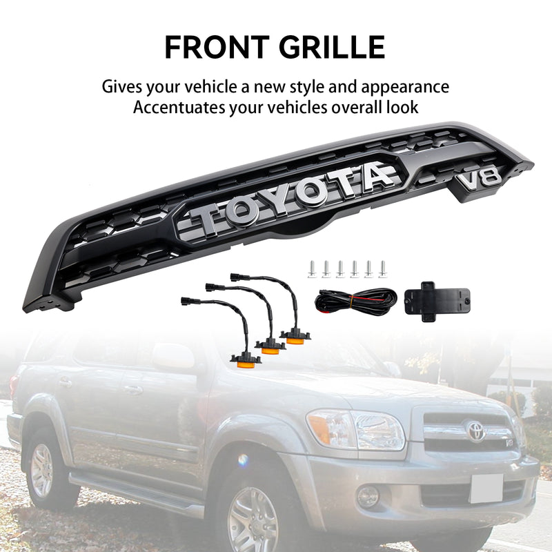 2005 2006 2007 Toyota Sequoia V8 Matte Black Front Bumper Grill Grille W/ Led Light