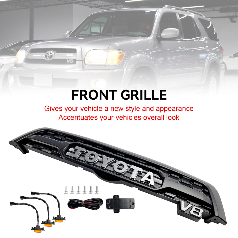 2005 2006 2007 Toyota Sequoia V8 Matte Black Front Bumper Grill Grille W/ Led Light