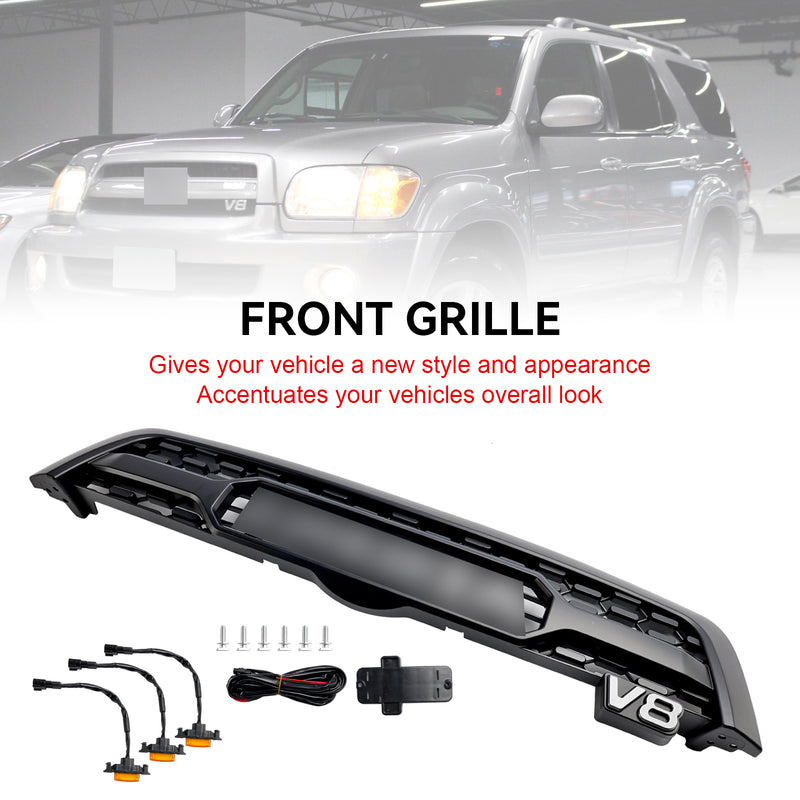 2005-2007 Toyota Sequoia Matte Black Front Bumper Grill Grille W/ Led Light