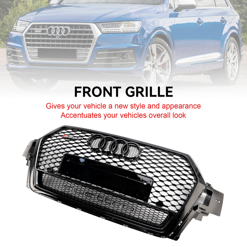 2016-2019 Audi Q7 Gloss Black Front Bumper Radiator Vent Mesh Grille Grill