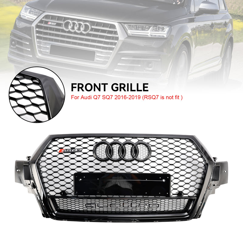 2016-2019 Audi Q7 Gloss Black Front Bumper Radiator Vent Mesh Grille Grill