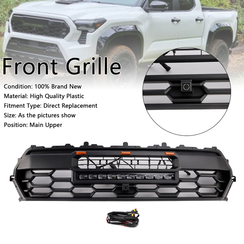 Black Front Bumper Grille Grill Fit Toyota Tacoma 2024+ With Led & Light Bar