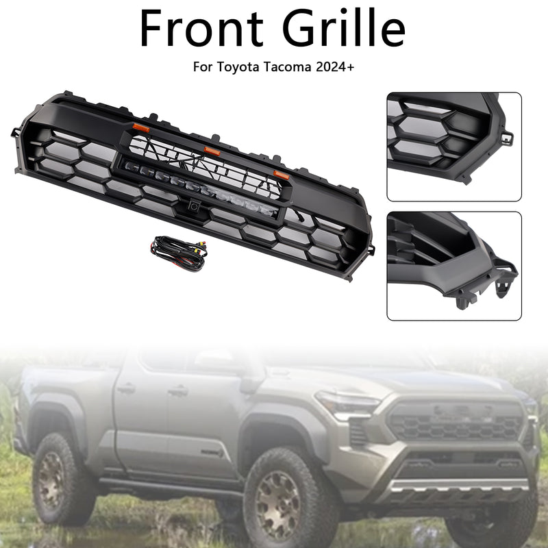 Black Front Bumper Grille Grill Fit Toyota Tacoma 2024+ With Led & Light Bar