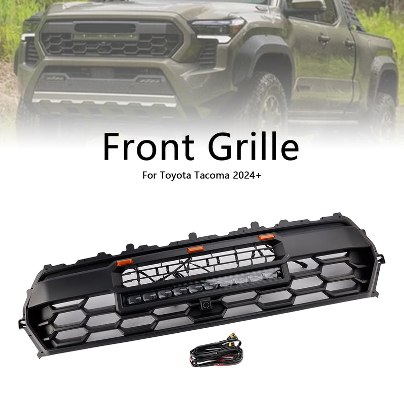 Black Front Bumper Grille Grill Fit Toyota Tacoma 2024+ With Led & Light Bar