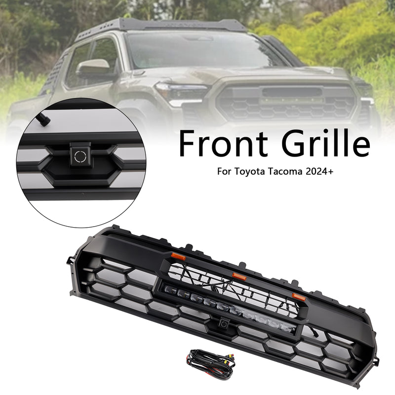 Black Front Bumper Grille Grill Fit Toyota Tacoma 2024+ With Led & Light Bar