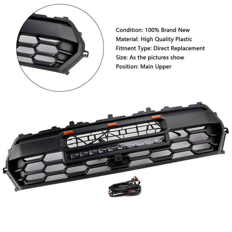 Black Front Bumper Grille Grill Fit Toyota Tacoma 2024+ With Led & Light Bar