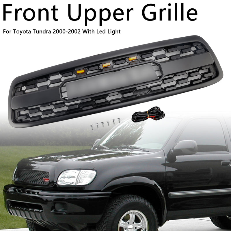 Matte Black Front Bumper Grill Grille Fit Toyota Tundra 2000-2002 W/LED