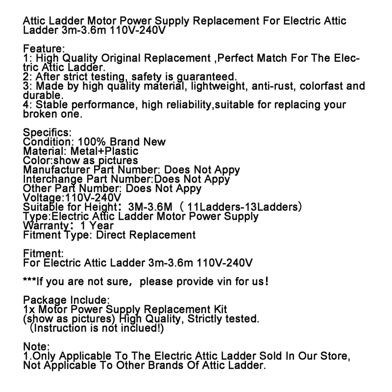 Attic Ladder Motor Power Supply Replacement For Electric Attic Ladder 3m-3.6m 110V-240V