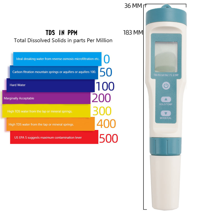 7 In 1 Digital Salinity PH TDS TEMP SG EC ORP Tester Water Quality Monitor Meter