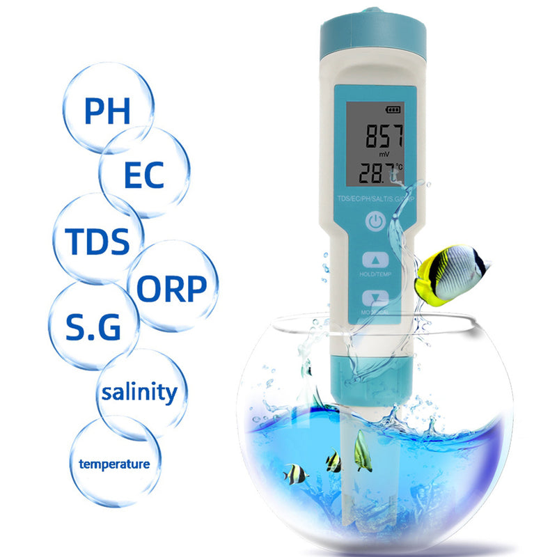 7 In 1 Digital Salinity PH TDS TEMP SG EC ORP Tester Water Quality Monitor Meter