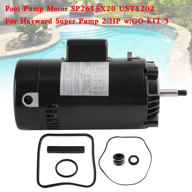 Pool Pump Motor SP2615X20 UST1202 For Hayward Super Pump 2 HP w/GO-KIT-3