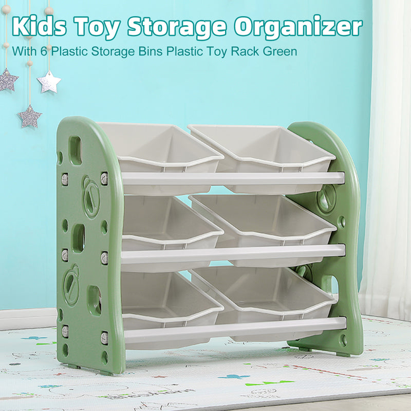 Kids Toy Storage Organizer With 6 Plastic Storage Bins Plastic Toy Rack Green