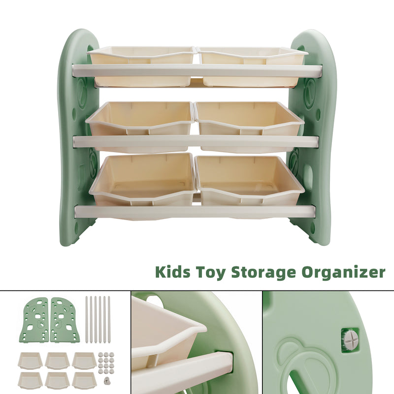 Kids Toy Storage Organizer With 6 Plastic Storage Bins Plastic Toy Rack Green