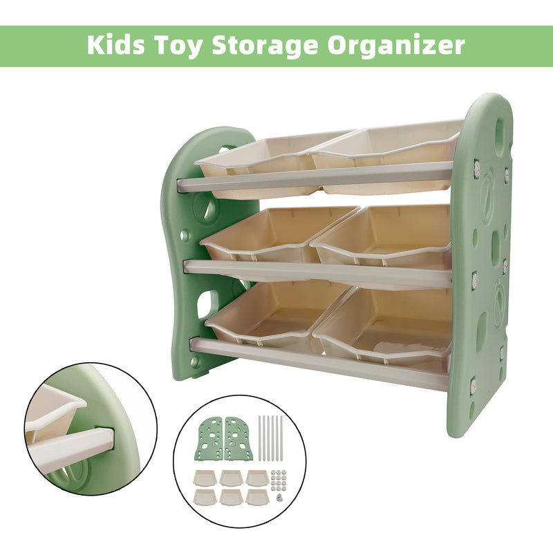 Kids Toy Storage Organizer With 6 Plastic Storage Bins Plastic Toy Rack Green