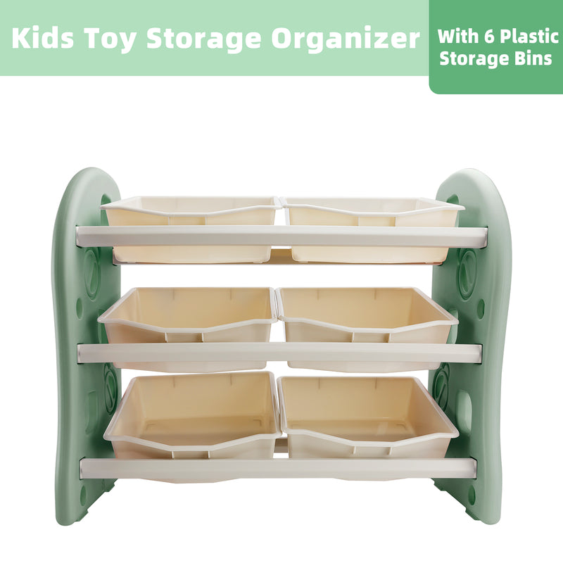 Kids Toy Storage Organizer With 6 Plastic Storage Bins Plastic Toy Rack Green