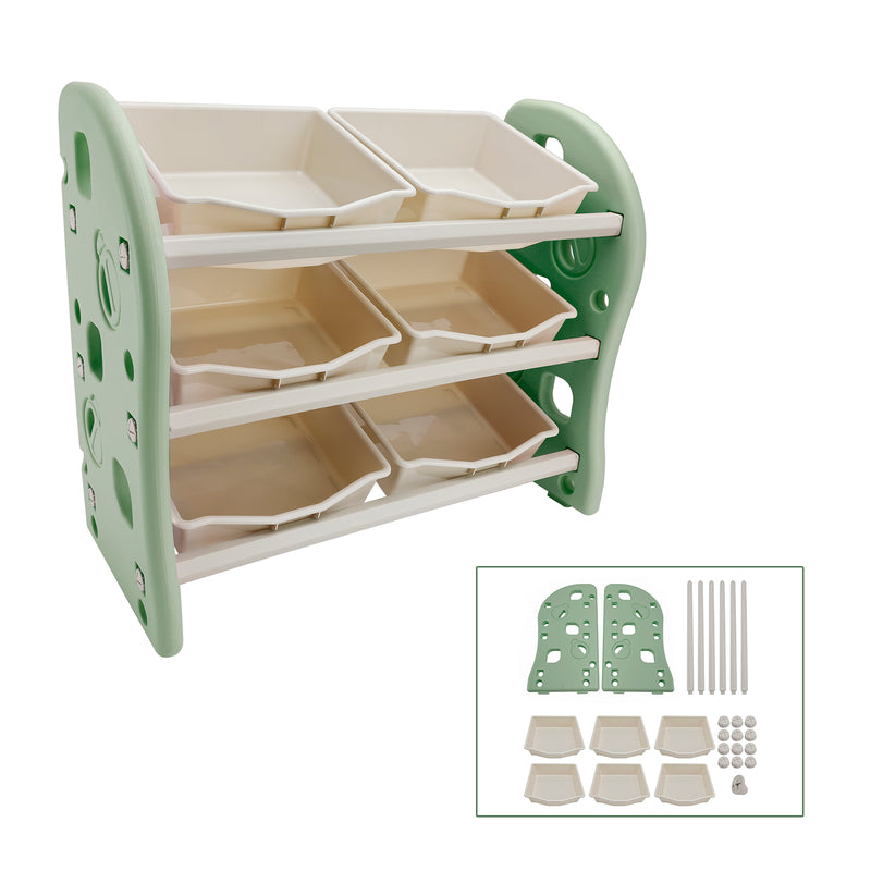 Kids Toy Storage Organizer With 6 Plastic Storage Bins Plastic Toy Rack Green