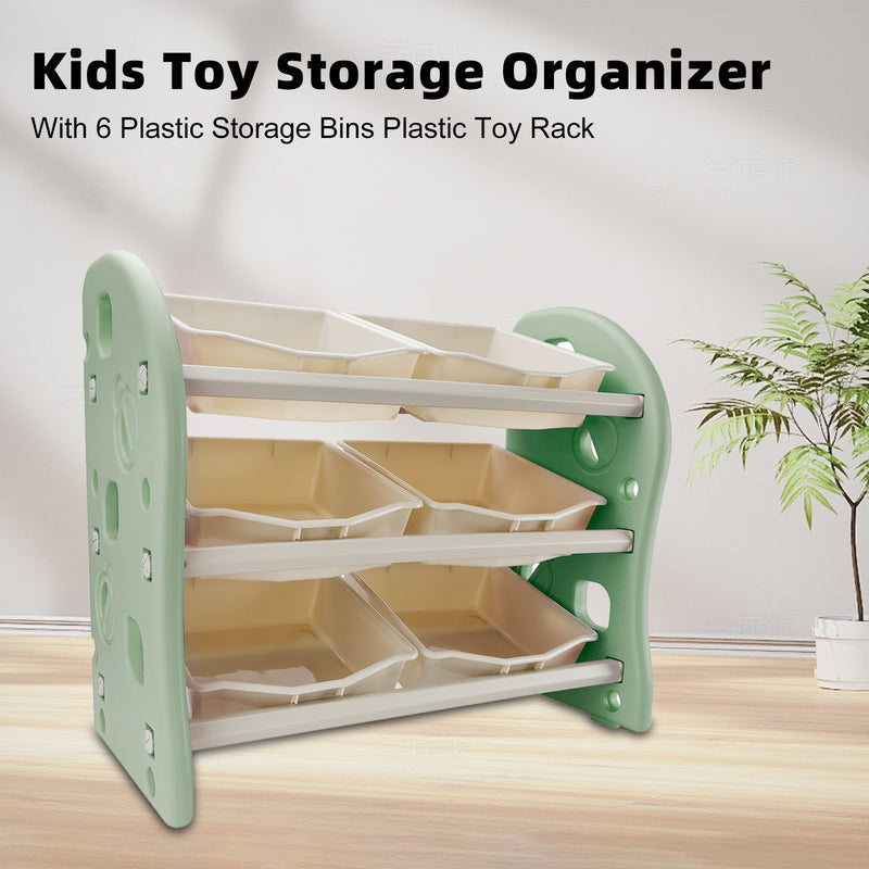 Kids Toy Storage Organizer With 6 Plastic Storage Bins Plastic Toy Rack Green
