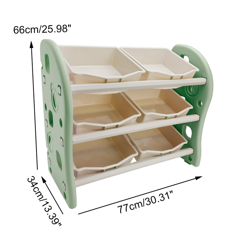 Kids Toy Storage Organizer With 6 Plastic Storage Bins Plastic Toy Rack Green
