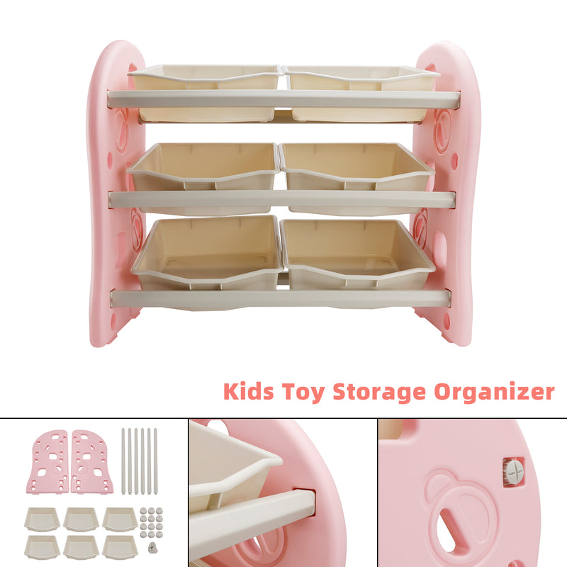 Kids Toy Storage Organizer With 6 Plastic Storage Bins Plastic Toy Rack Pink