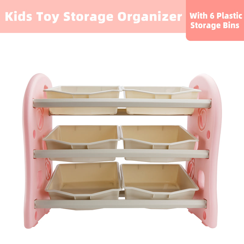 Kids Toy Storage Organizer With 6 Plastic Storage Bins Plastic Toy Rack Pink