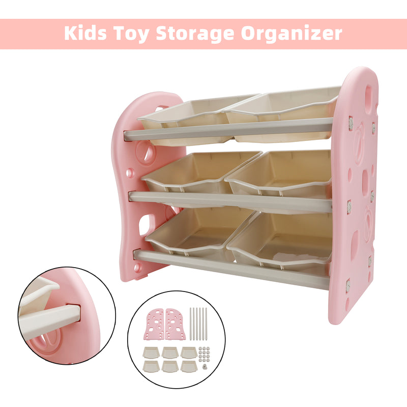 Kids Toy Storage Organizer With 6 Plastic Storage Bins Plastic Toy Rack Pink