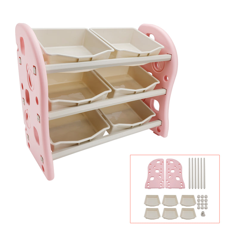 Kids Toy Storage Organizer With 6 Plastic Storage Bins Plastic Toy Rack Pink