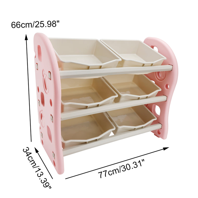 Kids Toy Storage Organizer With 6 Plastic Storage Bins Plastic Toy Rack Pink