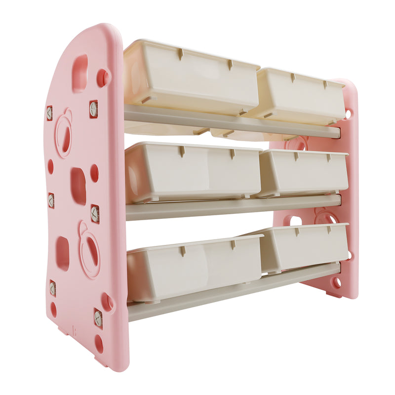 Kids Toy Storage Organizer With 6 Plastic Storage Bins Plastic Toy Rack Pink