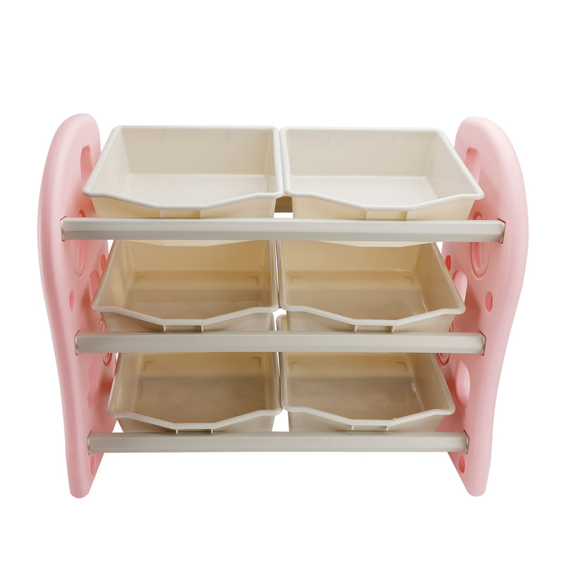 Kids Toy Storage Organizer With 6 Plastic Storage Bins Plastic Toy Rack Pink