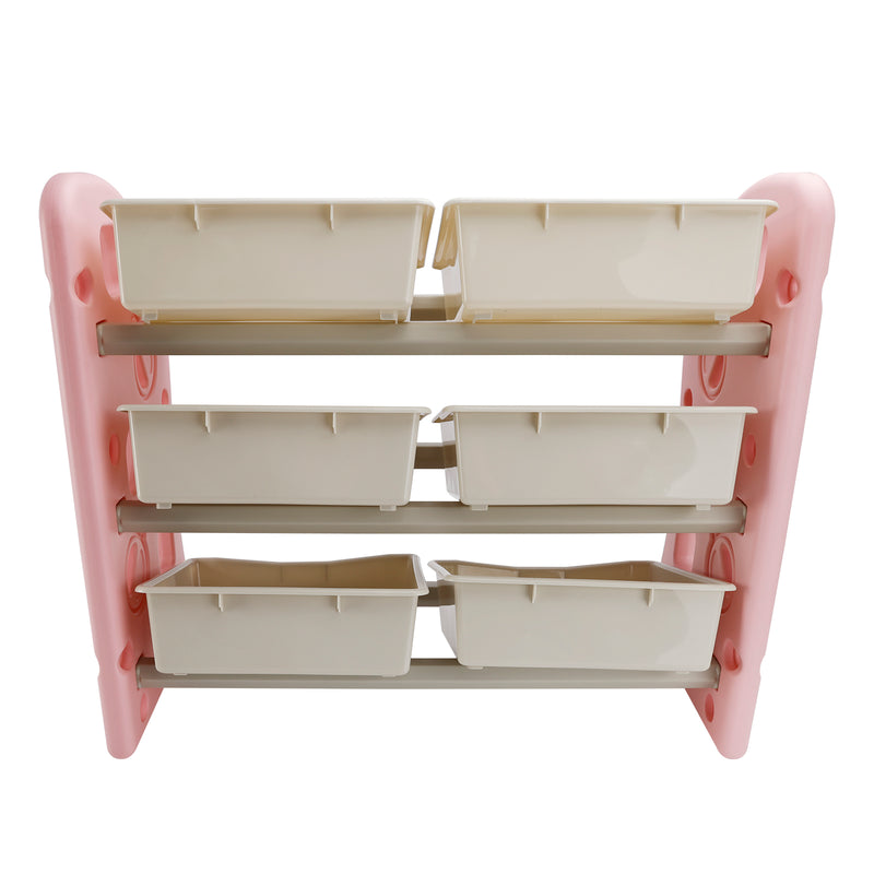 Kids Toy Storage Organizer With 6 Plastic Storage Bins Plastic Toy Rack Pink