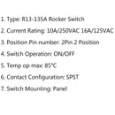 R13-135A Round Boat Rocker Switch SPST 2Pin ON-OFF 10A/250VAC 16A/125VAC