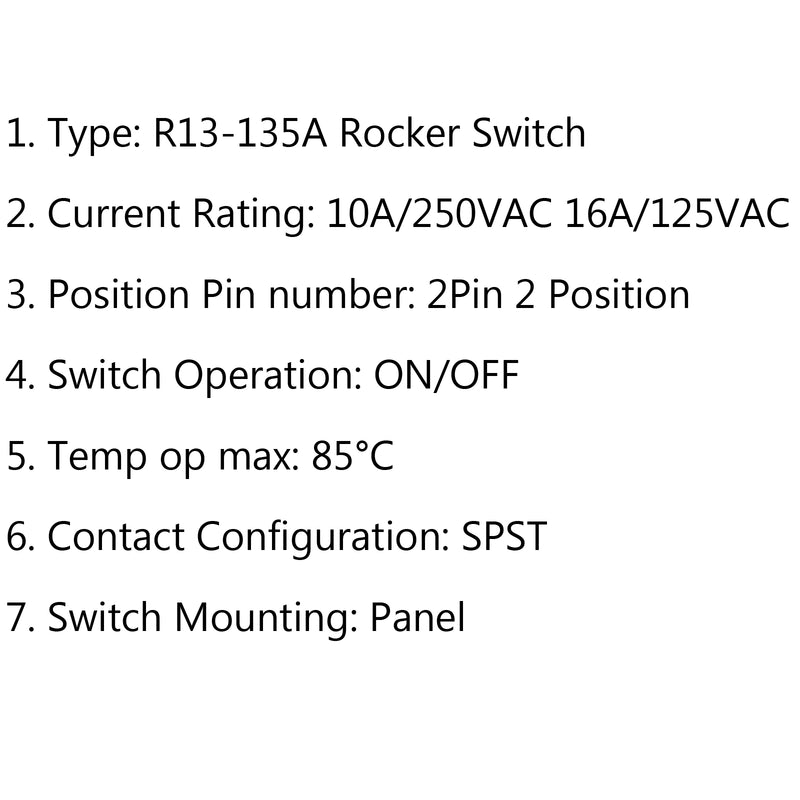 R13-135A Round Boat Rocker Switch SPST 2Pin ON-OFF 10A/250VAC 16A/125VAC