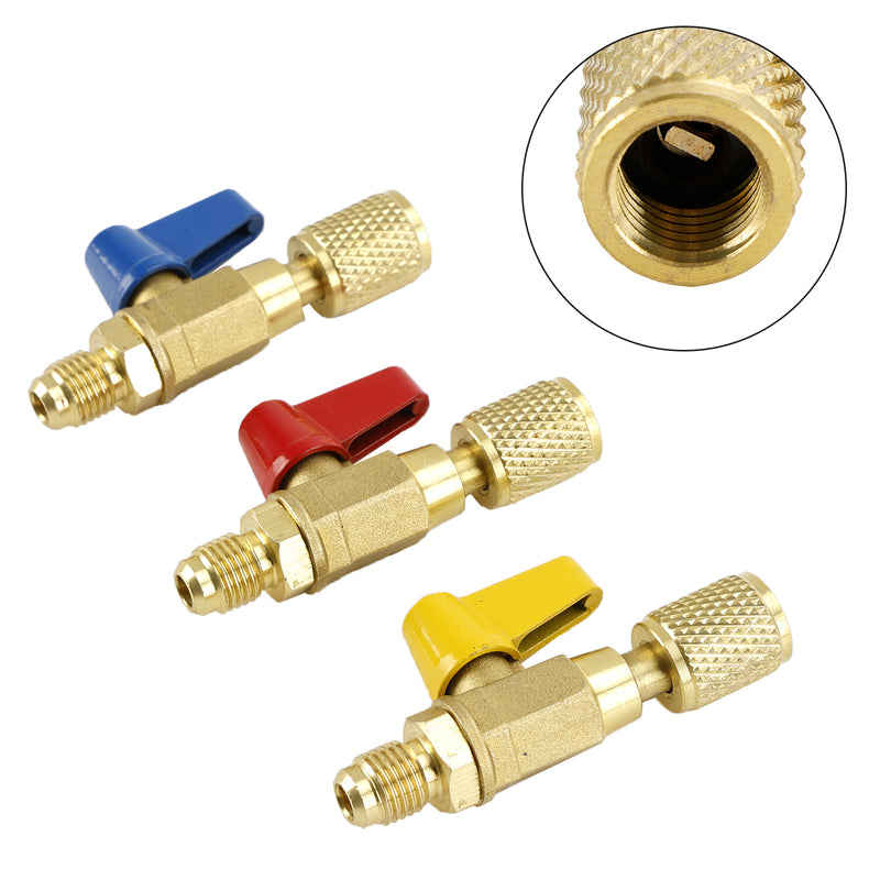 Areyourshop 3pc HVAC A/C Straight Shut-Off Ball Valve Adapter For R134a R22 R12 R410a 1/4"