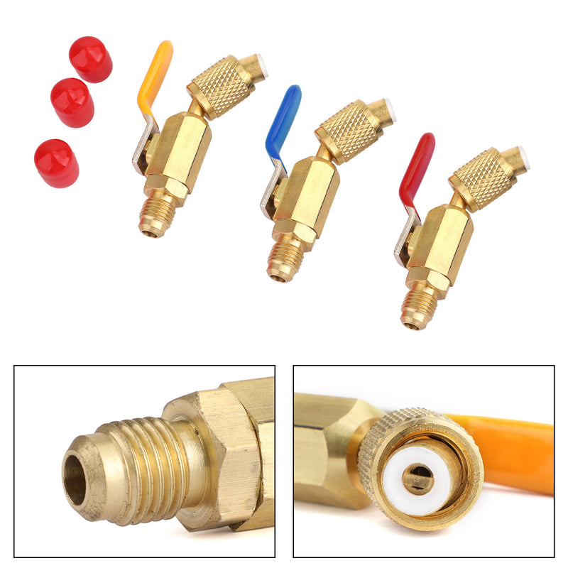Areyourshop 3Pc Color Coded Shut Valves AC HVAC Refrigeration Charging Hoses For R410A R134A