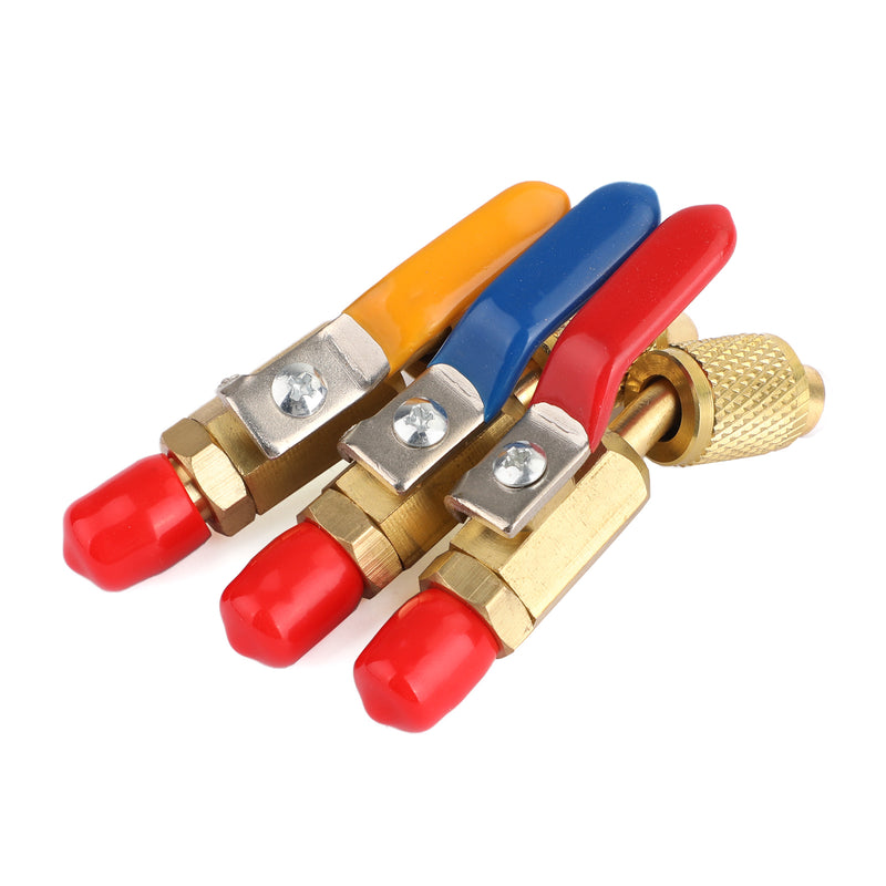 Areyourshop 3Pc Color Coded Shut Valves AC HVAC Refrigeration Charging Hoses For R410A R134A