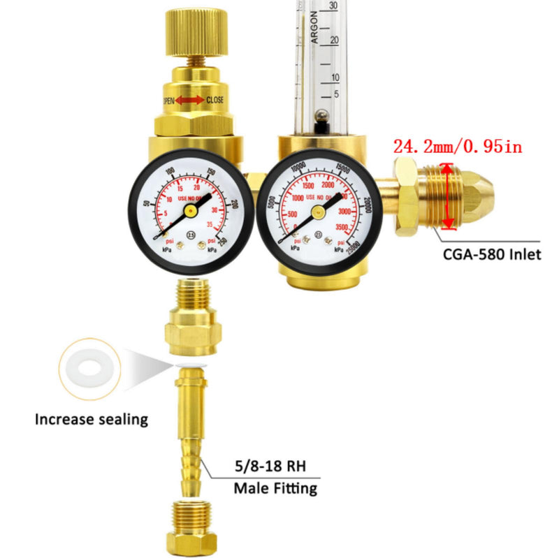 Argon MIG TIG Flow Meter CO2 Regulator 2 Gauges Gas Regulator Gas-saving CGA580