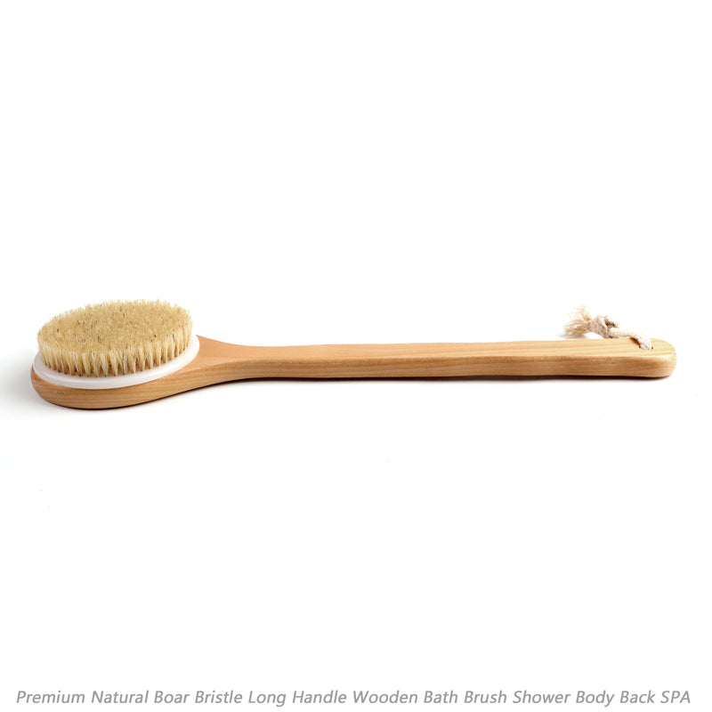 Bath Brush Shower Body Back SPA Premium Natural Boar Bristle Long Handle Wooden